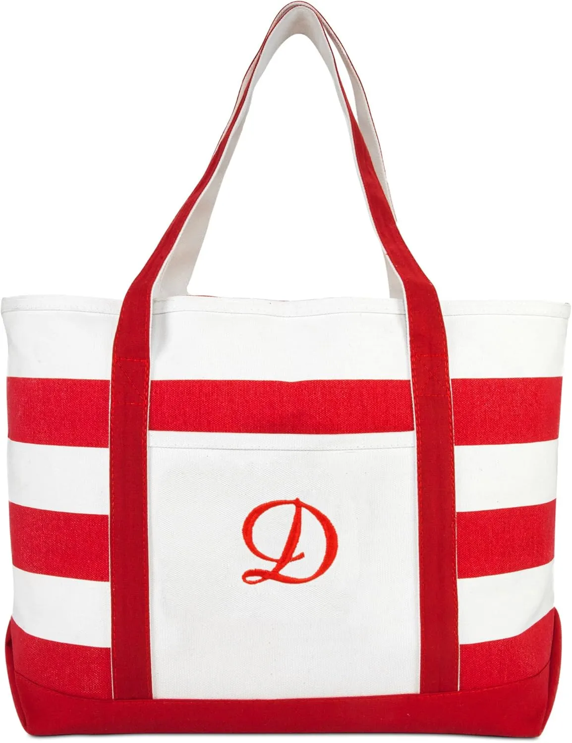 DALIX Beach Tote Bag Shoulder Bags Striped Monogrammed Red Ballent Letter A - Z