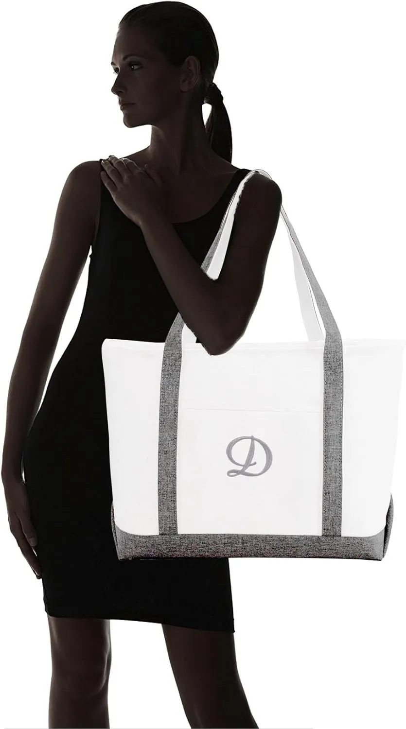 DALIX Gray Beach Tote Bag Personalized Gifts Women Shoulder Bags Letter A - Z