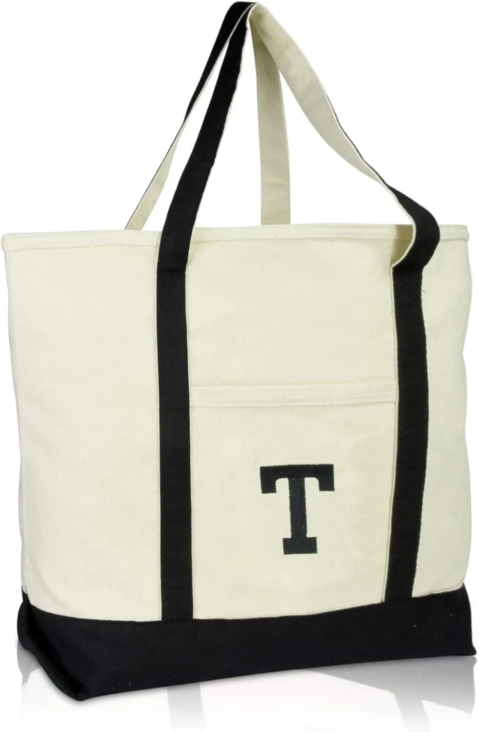 DALIX Initial Tote Bag Personalized Monogram Black Zippered Top Letter - T