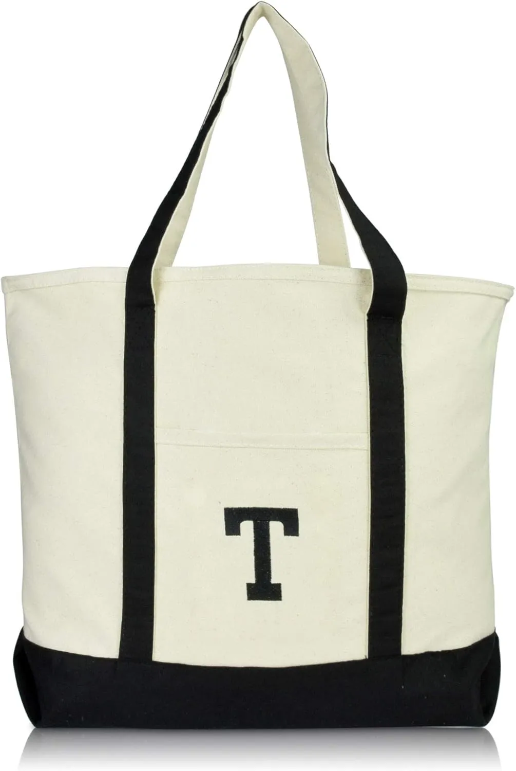 DALIX Initial Tote Bag Personalized Monogram Black Zippered Top Letter - T