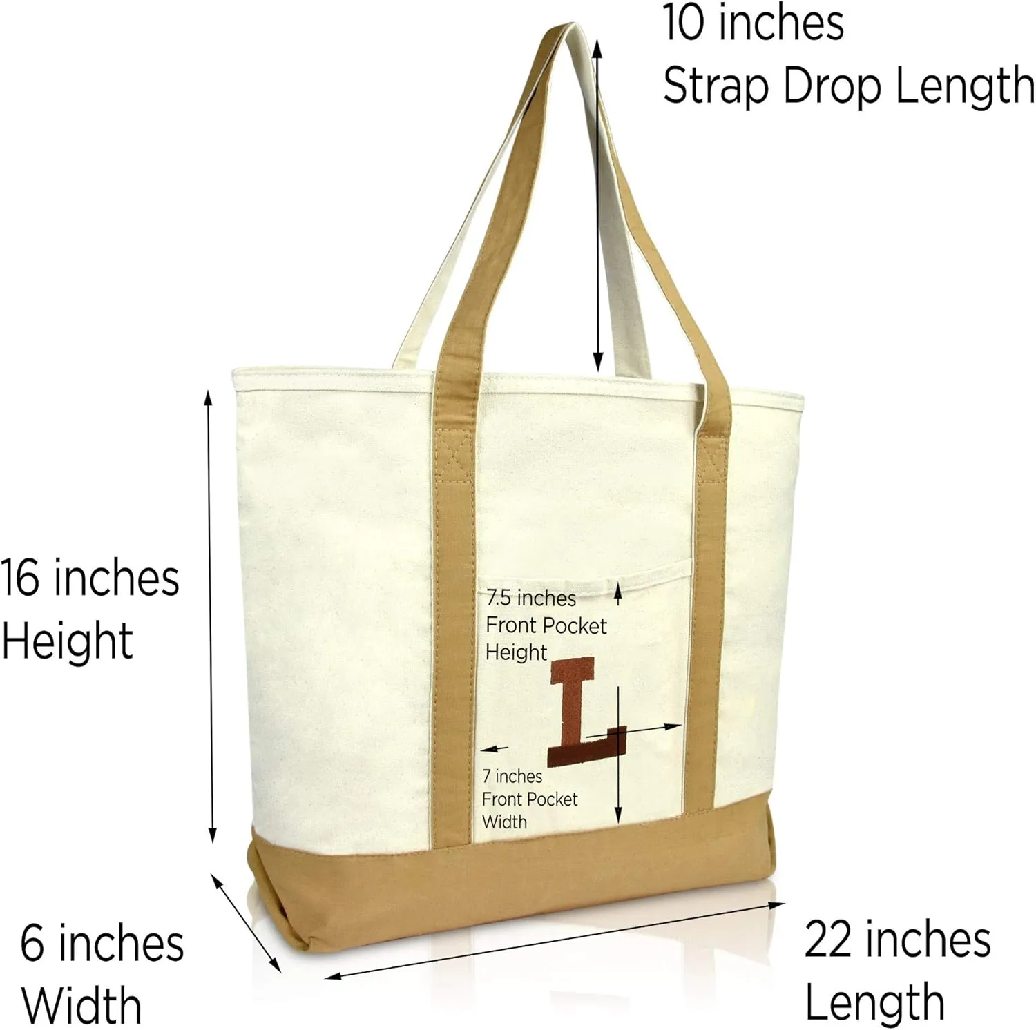 DALIX Initial Tote Bag Personalized Monogram Brown Zippered Top Bold Letter - L