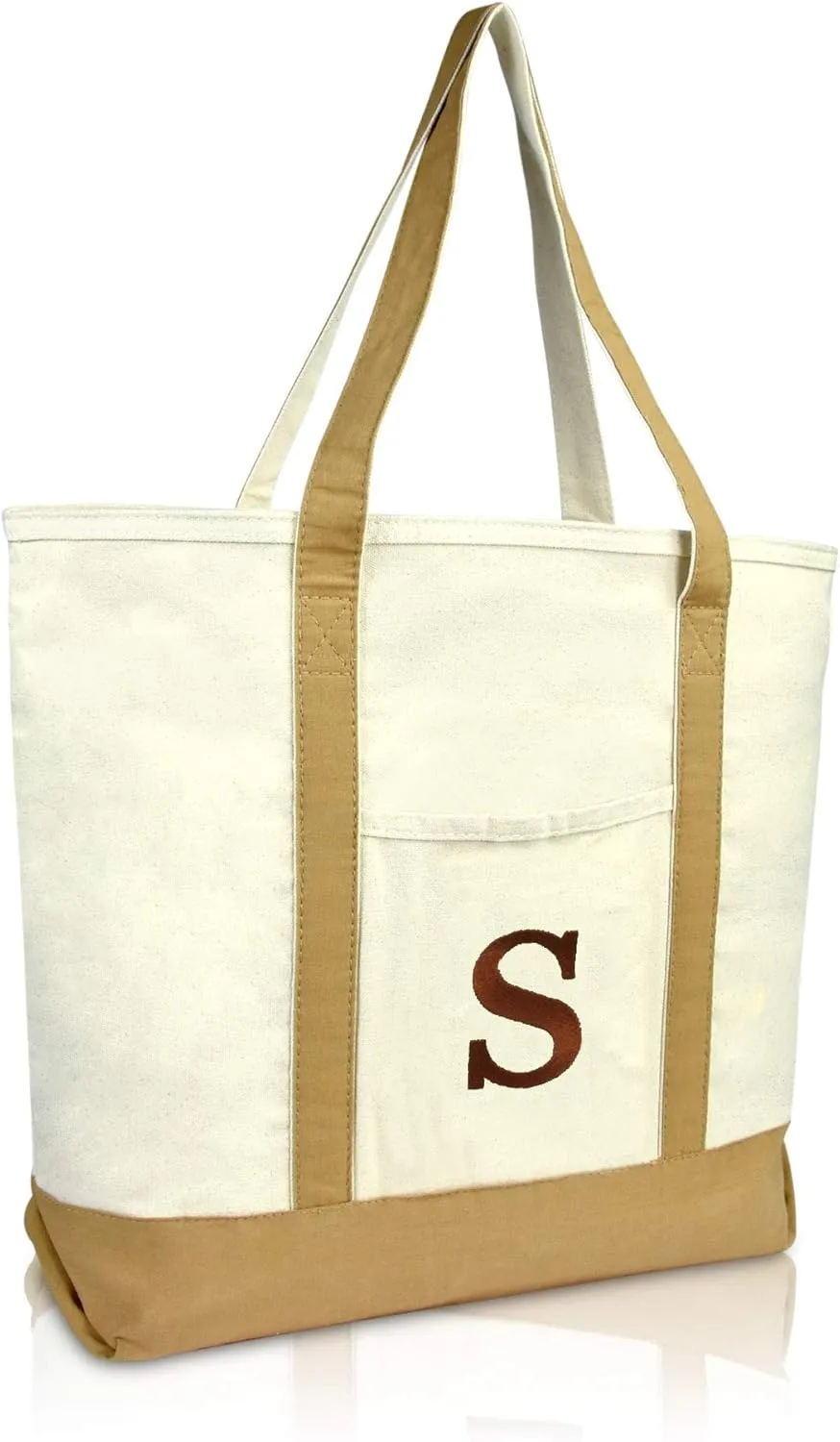 DALIX Initial Tote Bag Personalized Monogram Brown Zippered Top Bold Letter - S