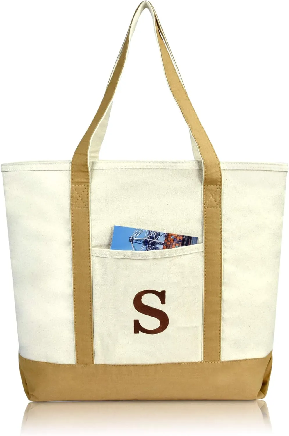 DALIX Initial Tote Bag Personalized Monogram Brown Zippered Top Bold Letter - S