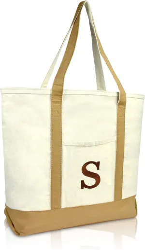 DALIX Initial Tote Bag Personalized Monogram Brown Zippered Top Bold Letter - S