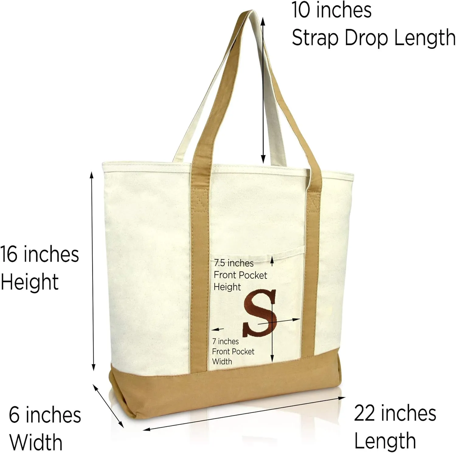 DALIX Initial Tote Bag Personalized Monogram Brown Zippered Top Bold Letter - S