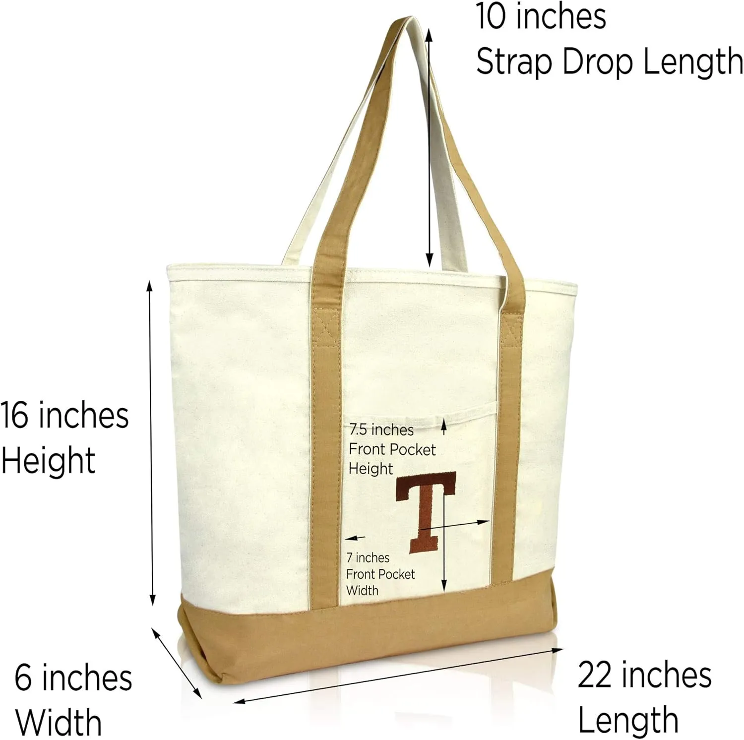 DALIX Initial Tote Bag Personalized Monogram Brown Zippered Top Bold Letter - T