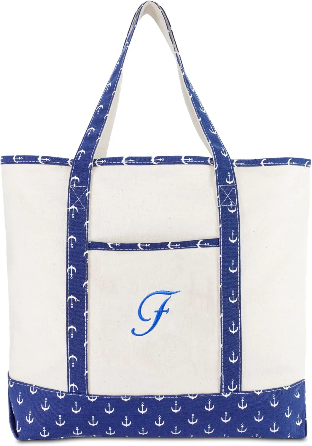 DALIX Large Tote Bag Shoulder Bags Personalized Gifts Ballent Blue Anchor A - Z