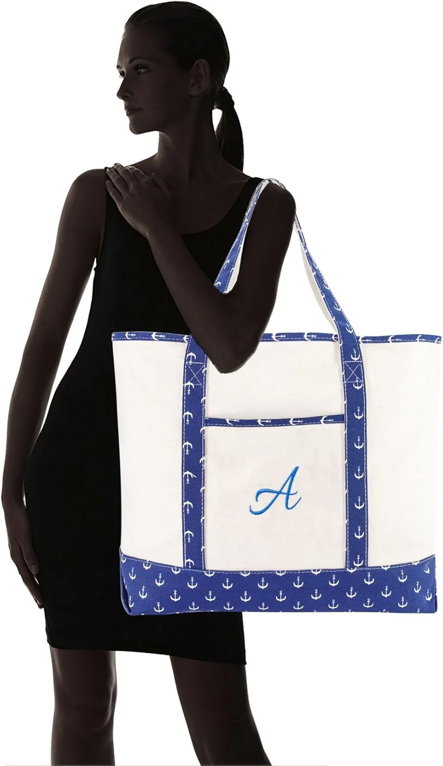 DALIX Large Tote Bag Shoulder Bags Personalized Gifts Ballent Blue Anchor A - Z