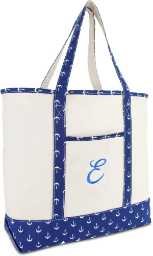 DALIX Large Tote Bag Shoulder Bags Personalized Gifts Ballent Blue Anchor A - Z