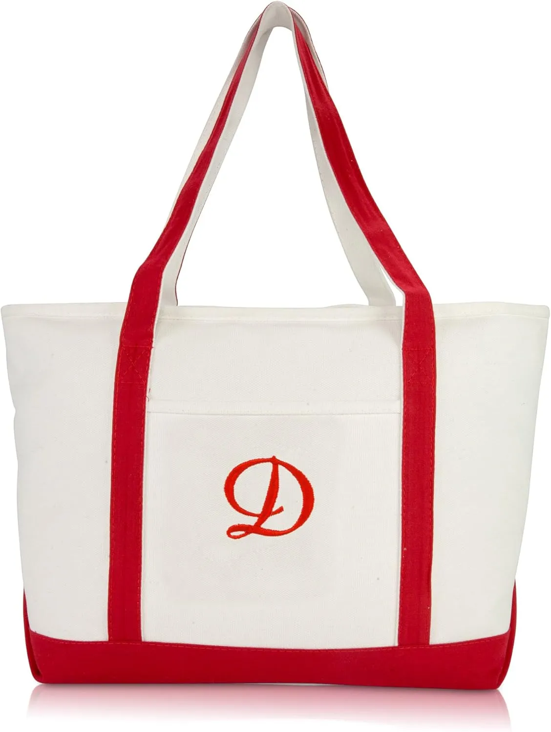 DALIX Premium Canvas Tote Bags Red Shoulder Bag Personalized Gifts A - Z