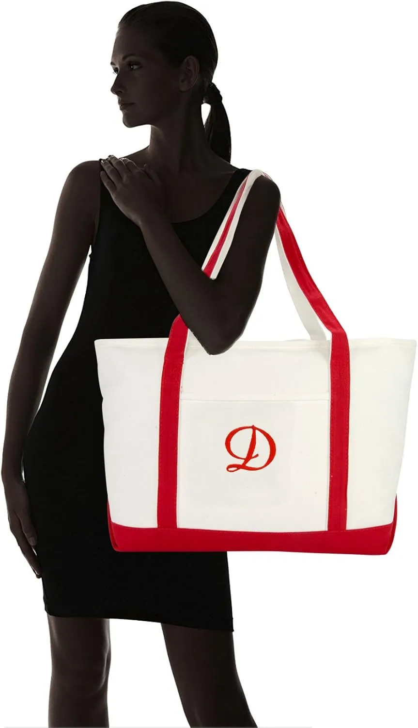 DALIX Premium Canvas Tote Bags Red Shoulder Bag Personalized Gifts A - Z