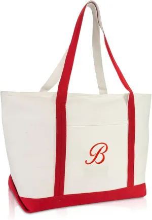 DALIX Premium Canvas Tote Bags Red Shoulder Bag Personalized Gifts A - Z