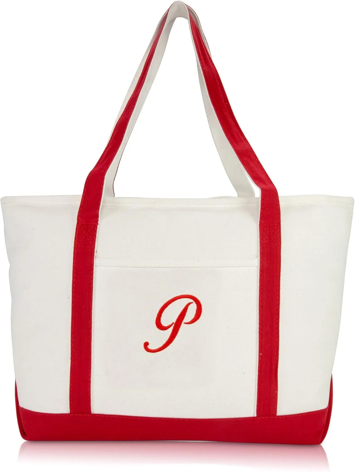 DALIX Premium Canvas Tote Bags Red Shoulder Bag Personalized Gifts A - Z