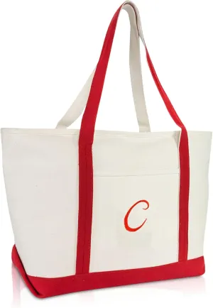 DALIX Premium Canvas Tote Bags Red Shoulder Bag Personalized Gifts A - Z