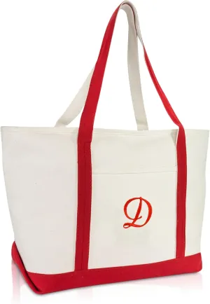 DALIX Premium Canvas Tote Bags Red Shoulder Bag Personalized Gifts A - Z