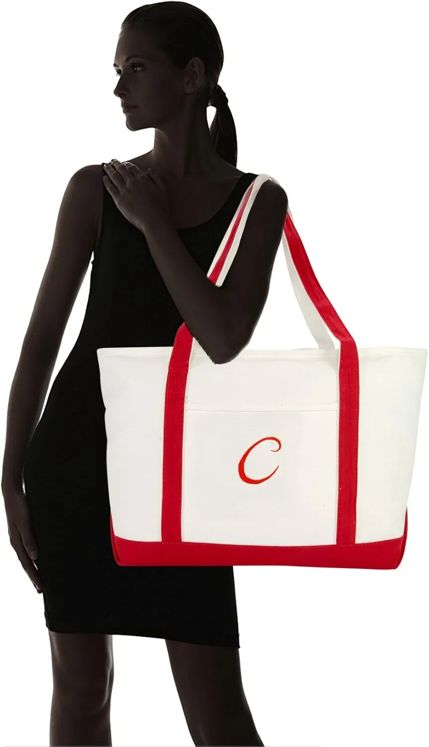 DALIX Premium Canvas Tote Bags Red Shoulder Bag Personalized Gifts A - Z