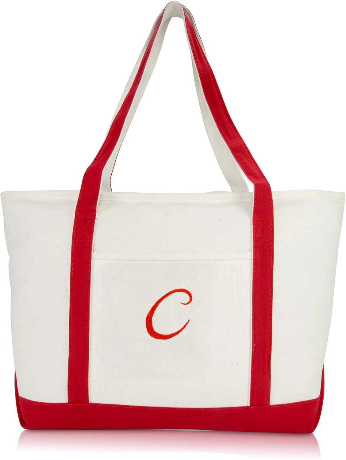DALIX Premium Canvas Tote Bags Red Shoulder Bag Personalized Gifts A - Z