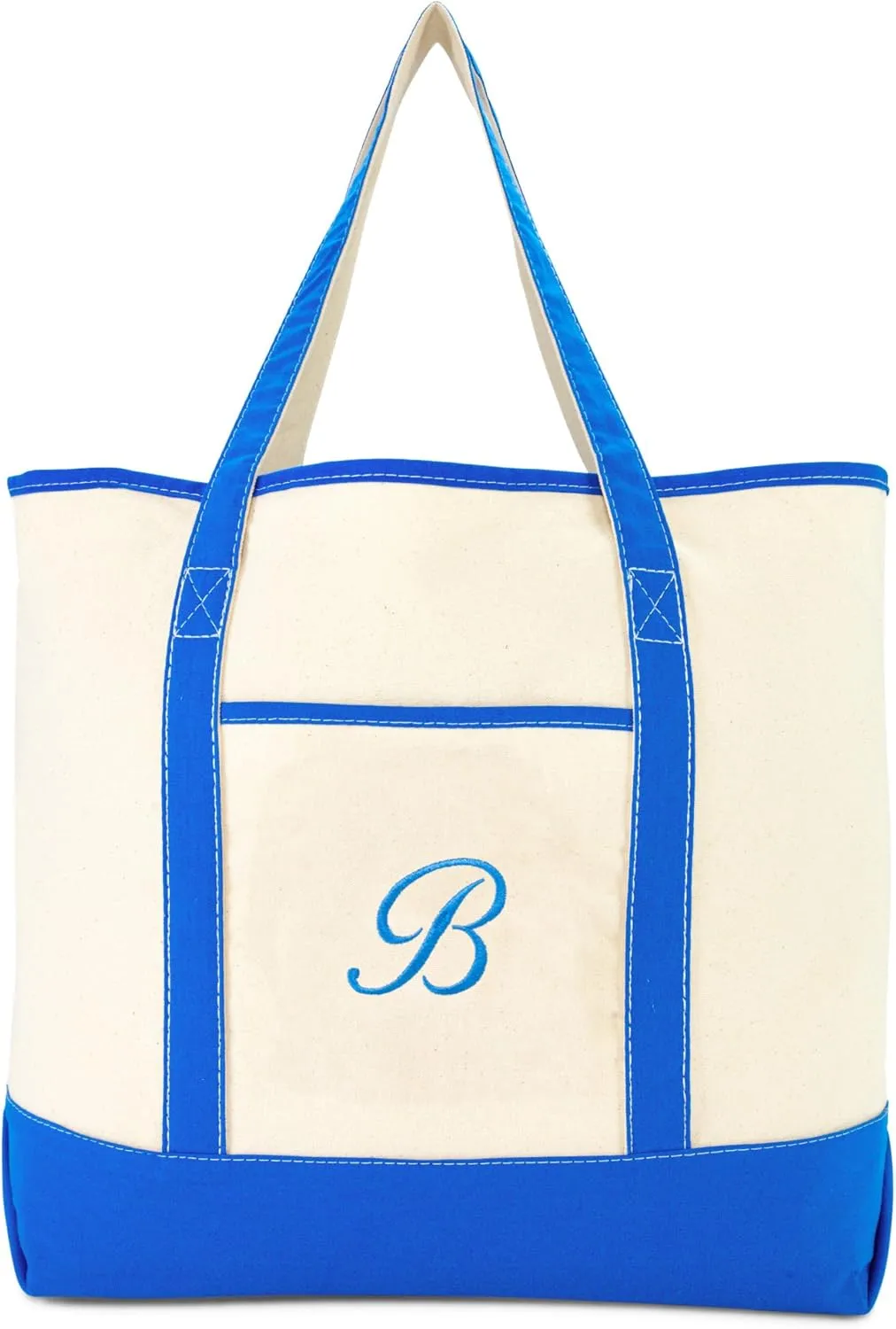 DALIX Women's Canvas Tote Bag Satchel Shoulder Bags Royal Blue Monogram A-Z