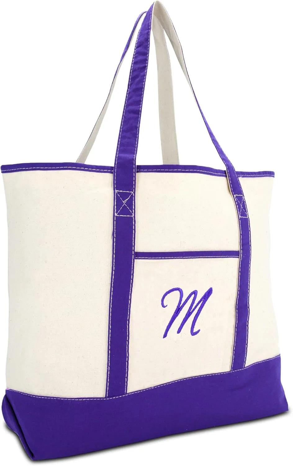 DALIX Women's Canvas Tote Bag Shoulder Bags Open Top Purple Monogram A-Z