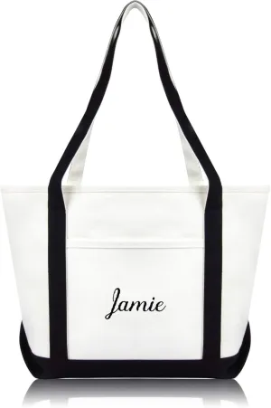 DALIX Womens Custom Names Monogrammed Premium Embroidered Tote Bag
