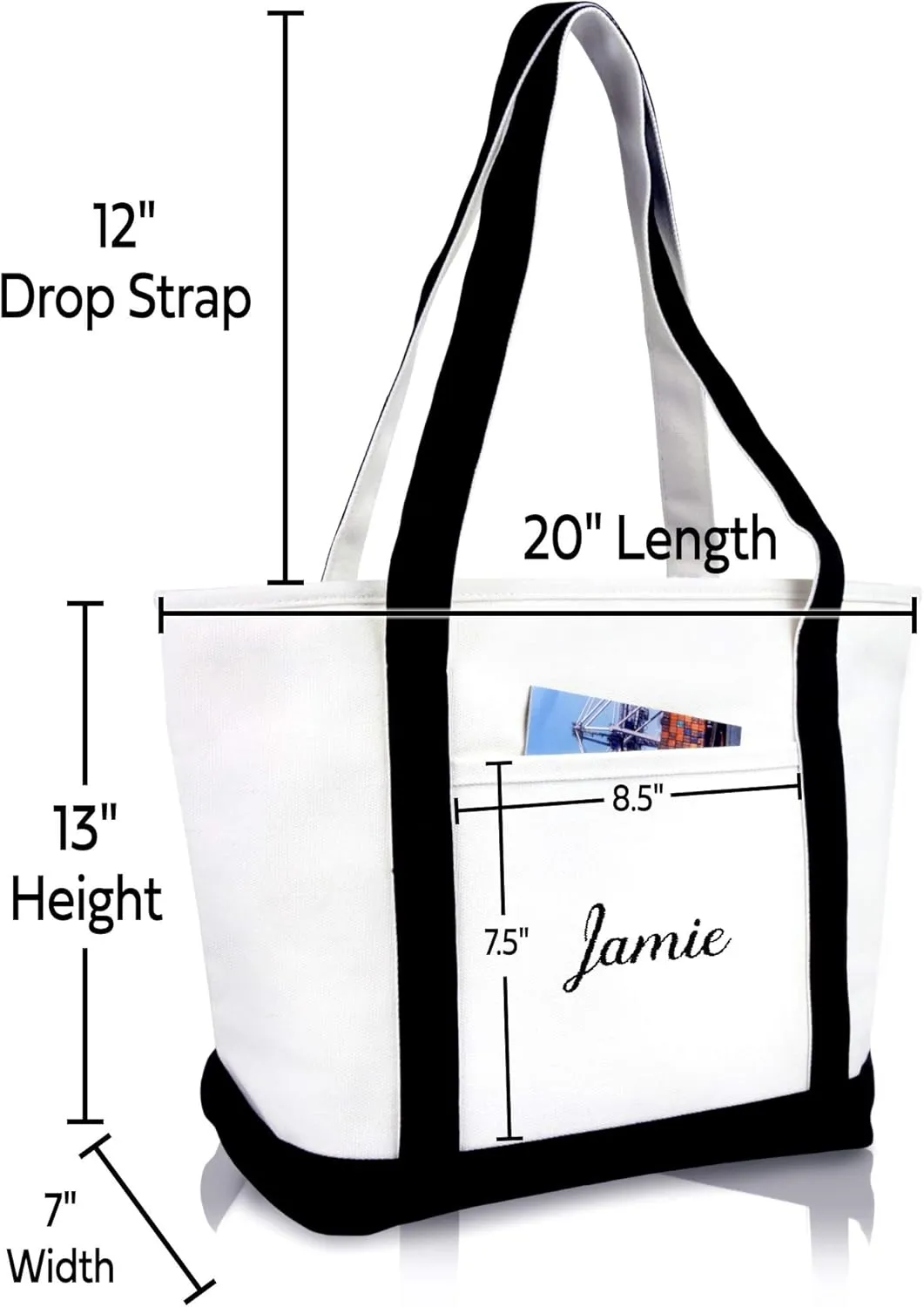 DALIX Womens Custom Names Monogrammed Premium Embroidered Tote Bag