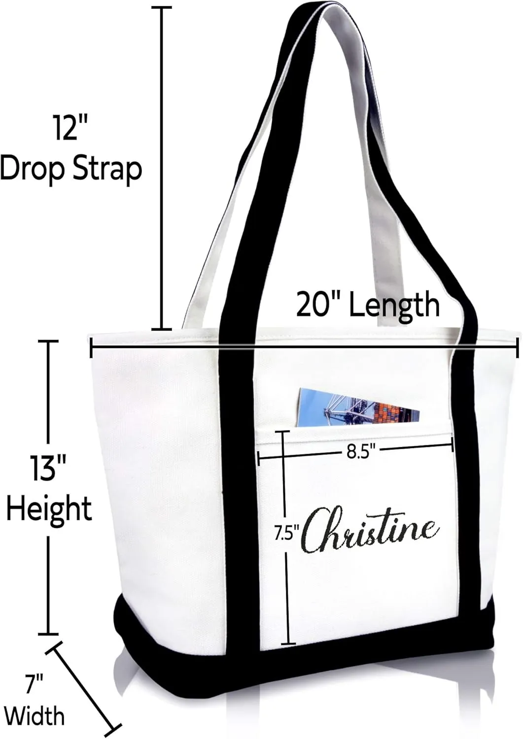 DALIX Womens Custom Names Monogrammed Premium Embroidered Tote Bag