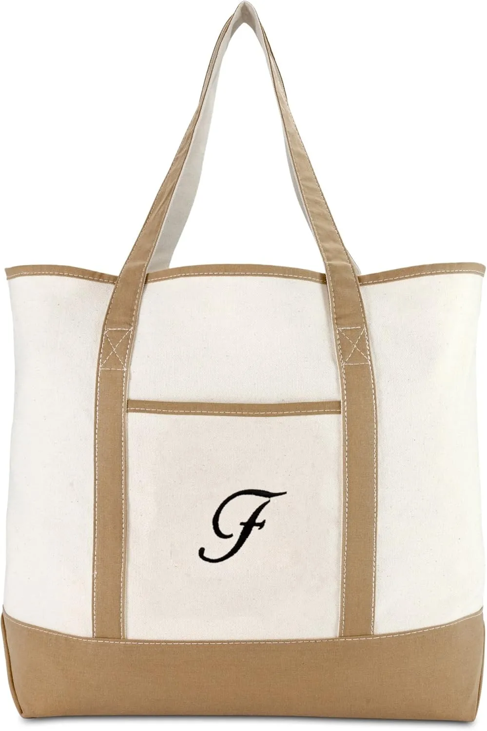 DALIX Women's Natural Tote Bag Shoulder Bags Brown With Monogram Letter A - Z