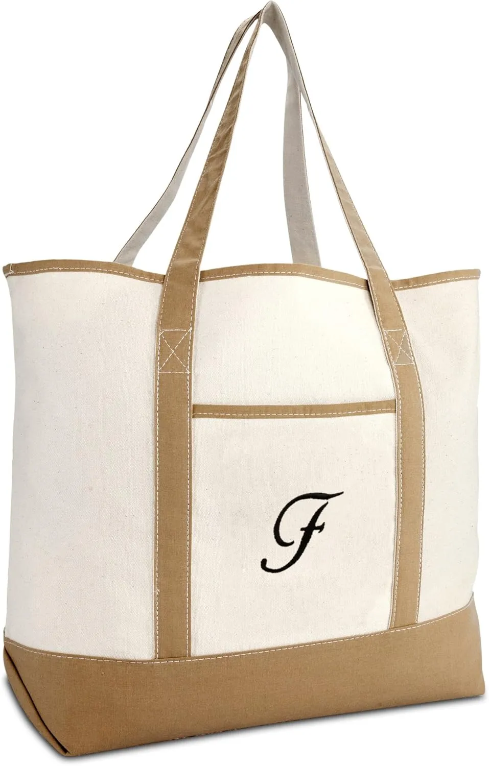 DALIX Women's Natural Tote Bag Shoulder Bags Brown With Monogram Letter A - Z