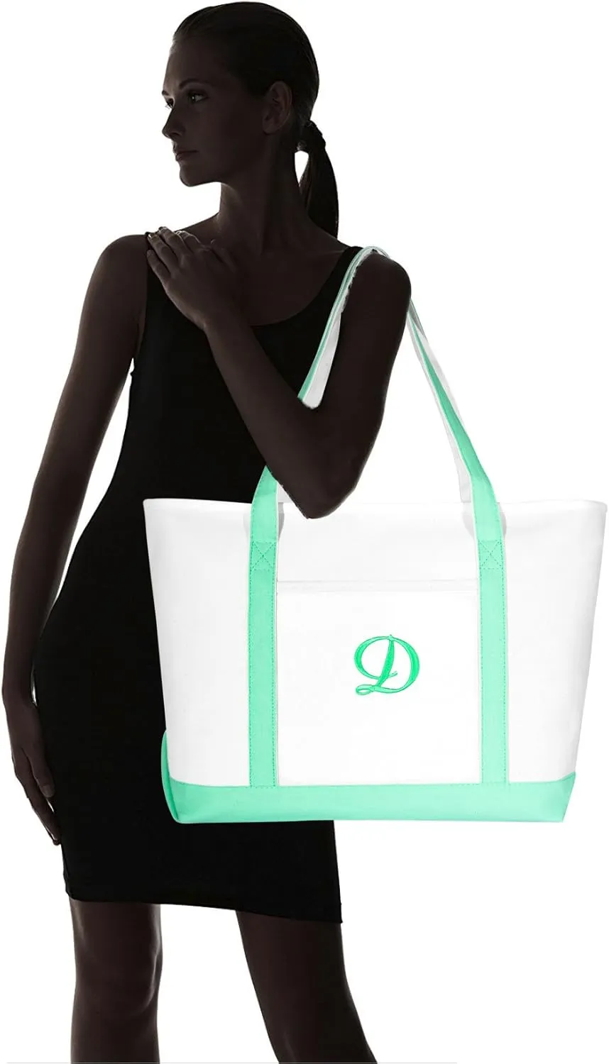 DALIX Women's Premium Tote Bag Shoulder Bags Monogrammed Mint Green A - Z