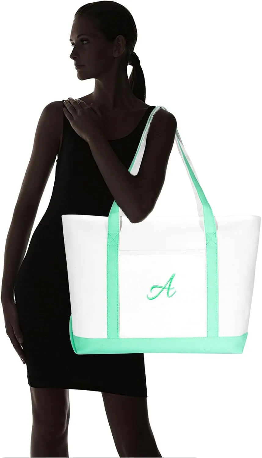 DALIX Women's Premium Tote Bag Shoulder Bags Monogrammed Mint Green A - Z