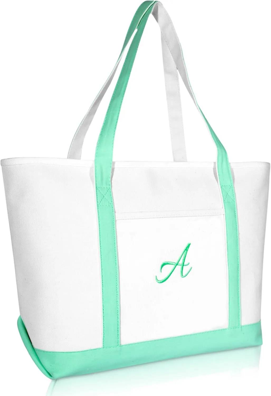 DALIX Women's Premium Tote Bag Shoulder Bags Monogrammed Mint Green A - Z