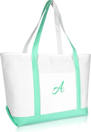 DALIX Women's Premium Tote Bag Shoulder Bags Monogrammed Mint Green A - Z