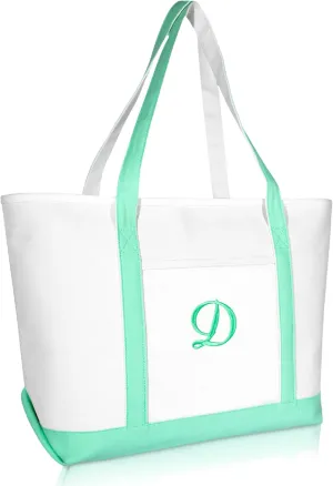 DALIX Women's Premium Tote Bag Shoulder Bags Monogrammed Mint Green A - Z