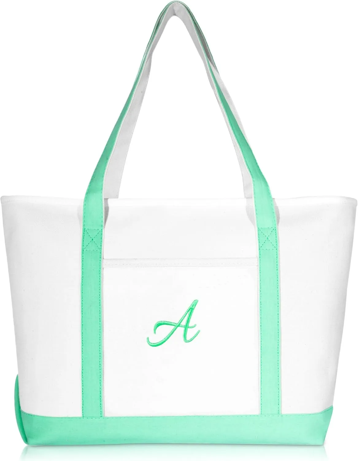 DALIX Women's Premium Tote Bag Shoulder Bags Monogrammed Mint Green A - Z