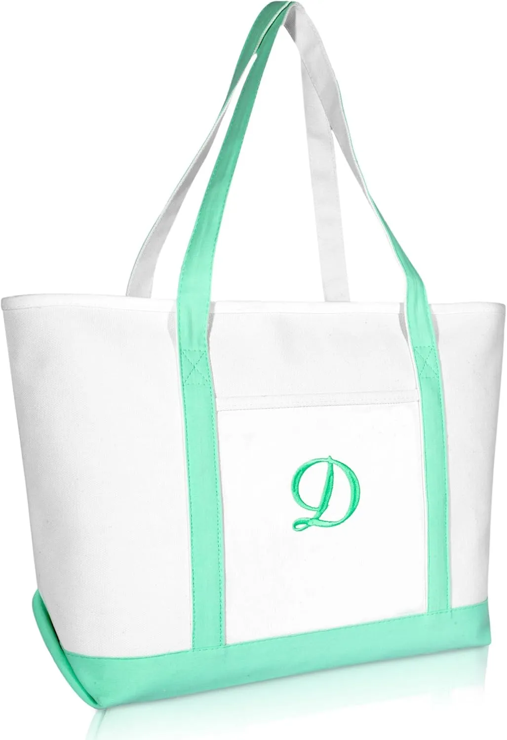 DALIX Women's Premium Tote Bag Shoulder Bags Monogrammed Mint Green A - Z