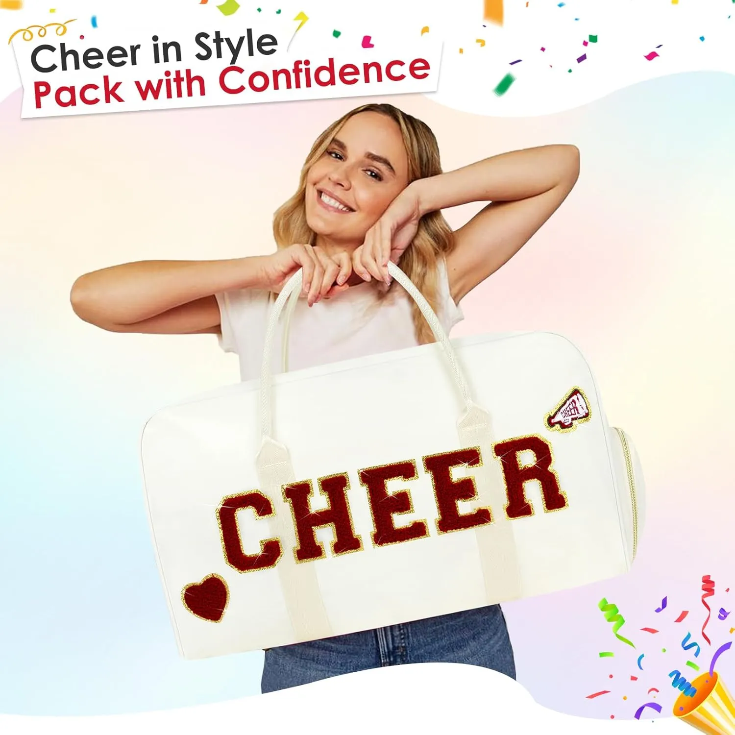 Dance Bag for Girls 2PCS Ballet Cheer Bag with Shoes Compartment Chenille Letter Embroidery for Dancer Travel Overnight bag