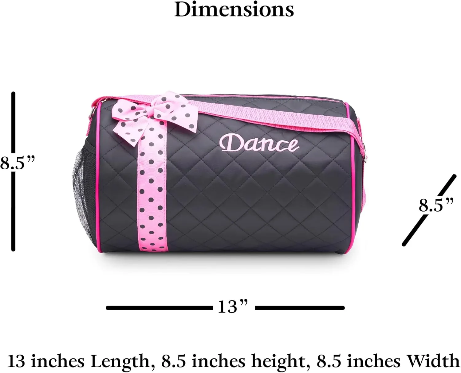 Dance Duffle Bag for Girls, Kids Travel Bag with Adjustable Carry On and Handy Pouch, Dance Accessories For Girls (Black/Pink)
