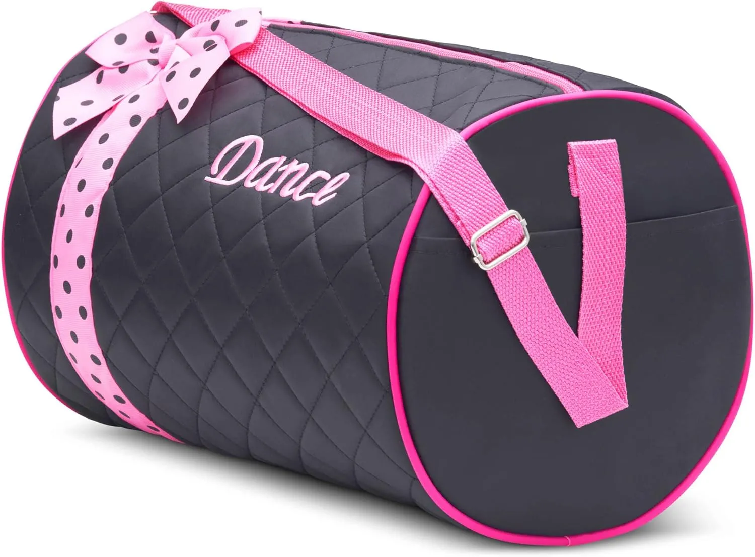 Dance Duffle Bag for Girls, Kids Travel Bag with Adjustable Carry On and Handy Pouch, Dance Accessories For Girls (Black/Pink)