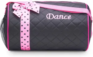 Dance Duffle Bag for Girls, Kids Travel Bag with Adjustable Carry On and Handy Pouch, Dance Accessories For Girls (Black/Pink)
