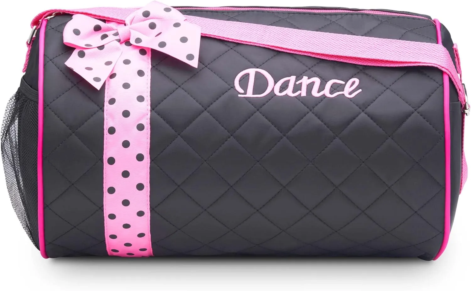 Dance Duffle Bag for Girls, Kids Travel Bag with Adjustable Carry On and Handy Pouch, Dance Accessories For Girls (Black/Pink)