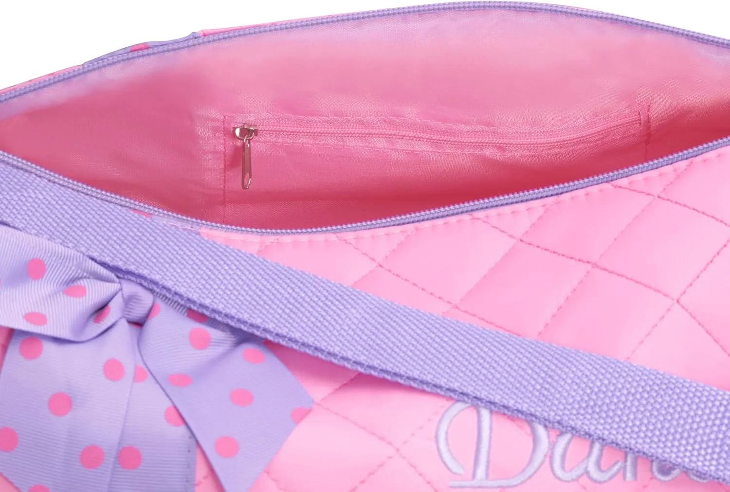 Dance Duffle Bag for Girls, Kids Travel Bag with Adjustable Carry On and Handy Pouch, Dance Accessories For Girls (Pink/Lavender)