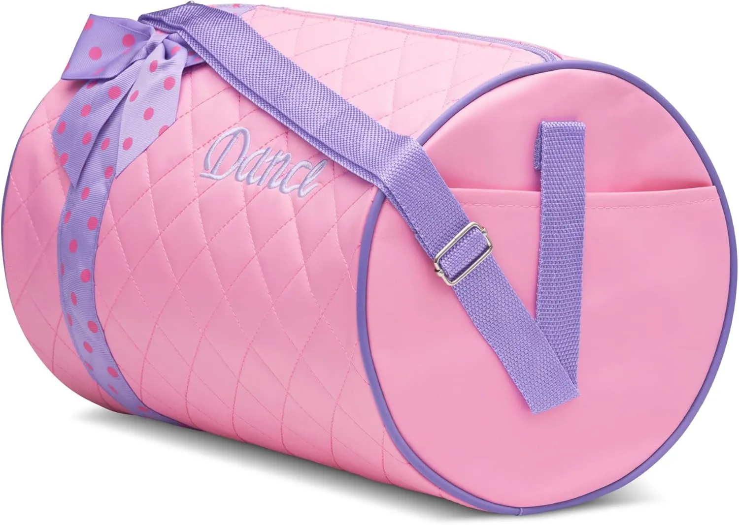 Dance Duffle Bag for Girls, Kids Travel Bag with Adjustable Carry On and Handy Pouch, Dance Accessories For Girls (Pink/Lavender)