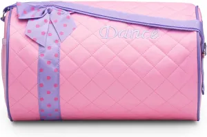 Dance Duffle Bag for Girls, Kids Travel Bag with Adjustable Carry On and Handy Pouch, Dance Accessories For Girls (Pink/Lavender)