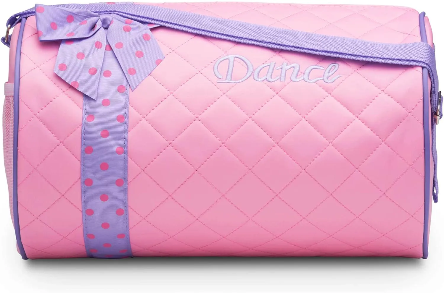 Dance Duffle Bag for Girls, Kids Travel Bag with Adjustable Carry On and Handy Pouch, Dance Accessories For Girls (Pink/Lavender)