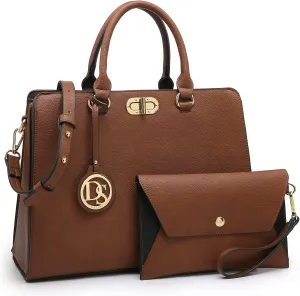 Dasein Women Handbags Purses Ladies Work Purse Satchel Tote Top Handle Shoulder Bags with Matching Clutch
