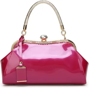 Dayfine Handbags for Women Glossy Patent Leather Top Handle Purse Crystal Buckle Satchel Bag Evening Tote Bags Shoulder Bag