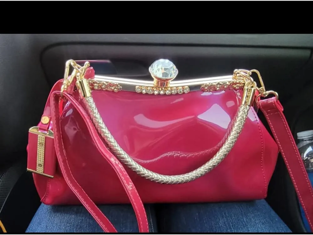 Dayfine Handbags for Women Glossy Patent Leather Top Handle Purse Crystal Buckle Satchel Bag Evening Tote Bags Shoulder Bag