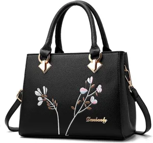 Dayfine Women Top Handle Purse Satchel Bag Faux Leather Handbag Embroidery Floral Bag Shoulder Bag Crossbody Bag Medium Tote