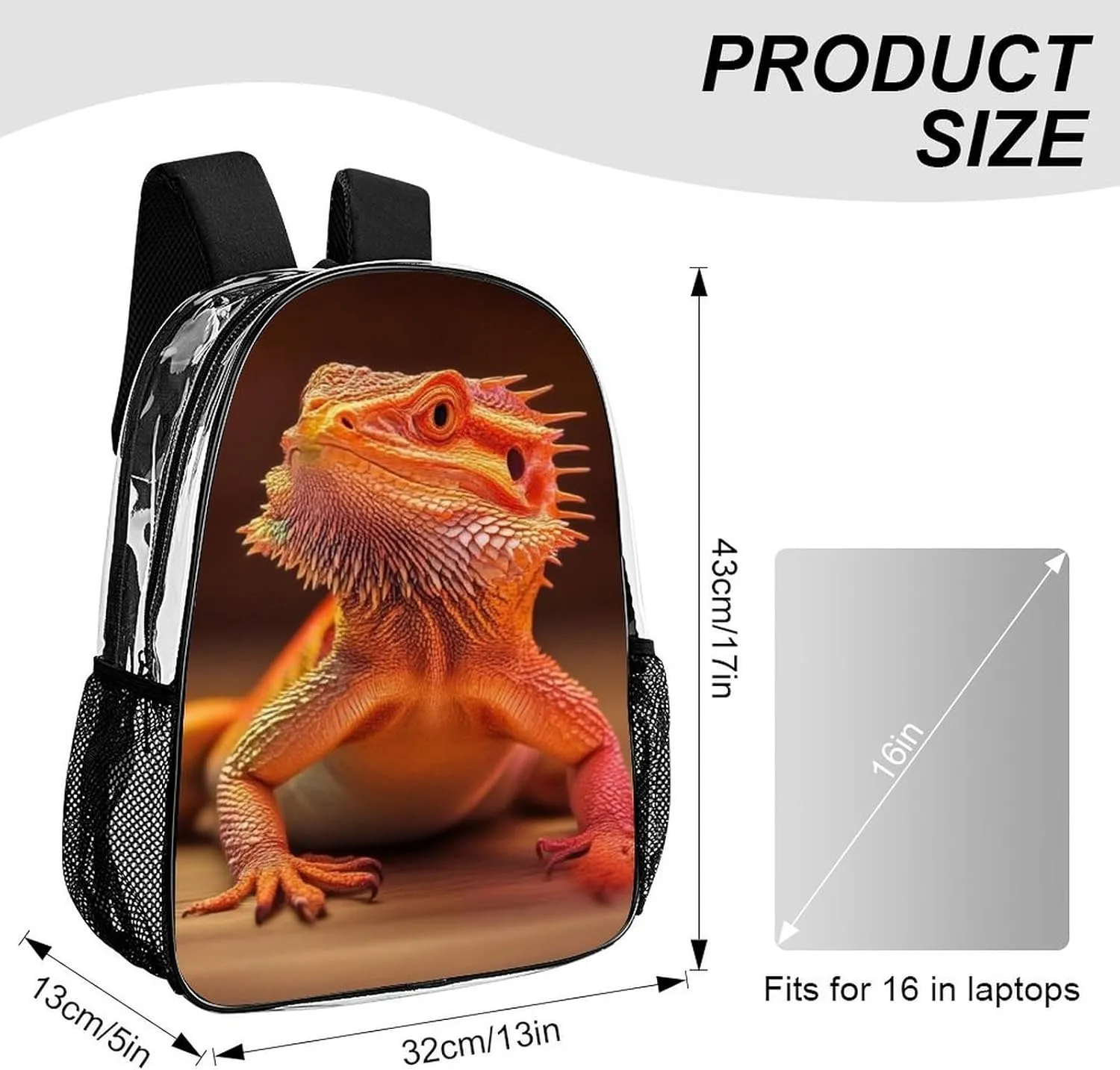 Daypack Anti-Theft Multipurpose Large Capacity Shoulder Bag - Cool Bearded Dragon Lizards Animal Travel Hiking & Camping Rucksack Transparent Bag