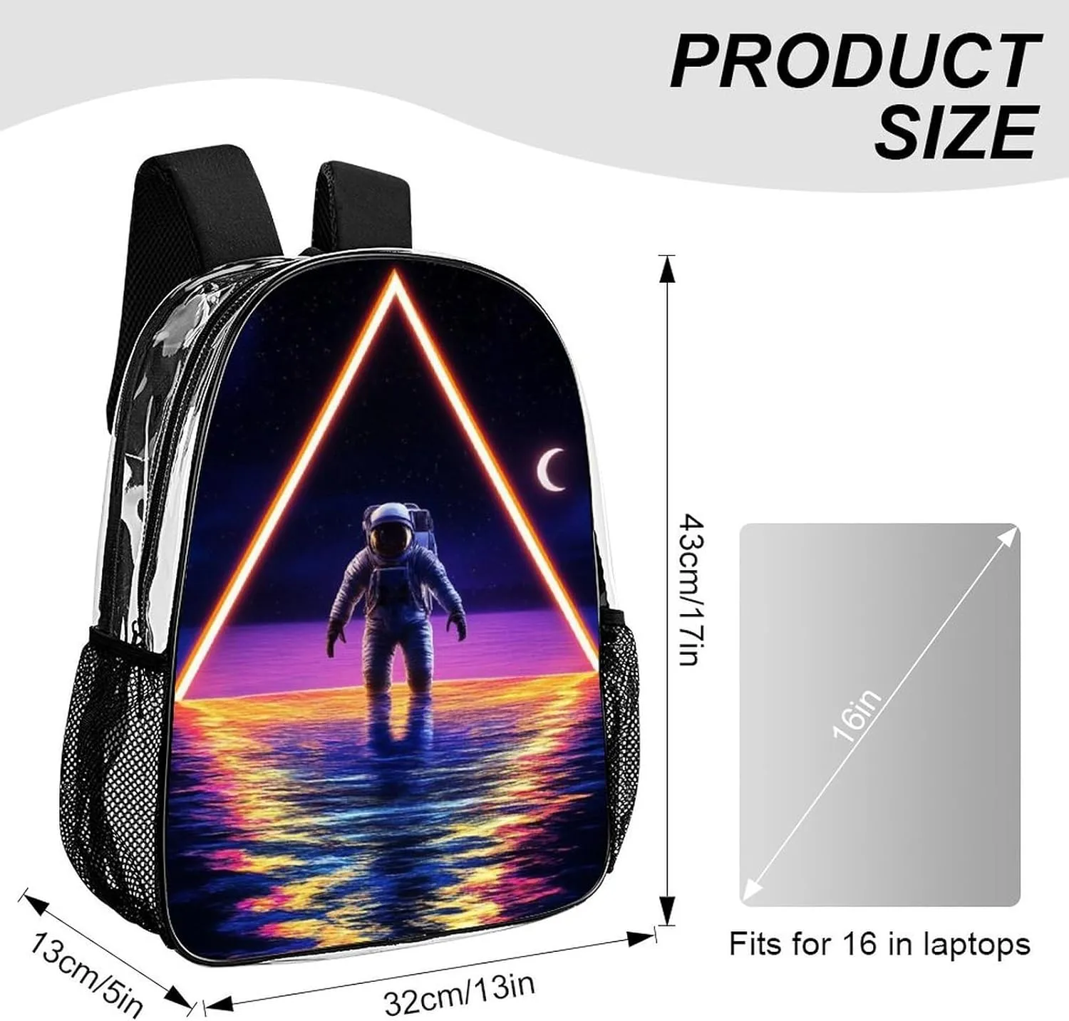 Daypack Anti-Theft Multipurpose Large Capacity Shoulder Bag - Trippy Space Moon Astronaut Art Travel Hiking & Camping Rucksack Transparent Bag
